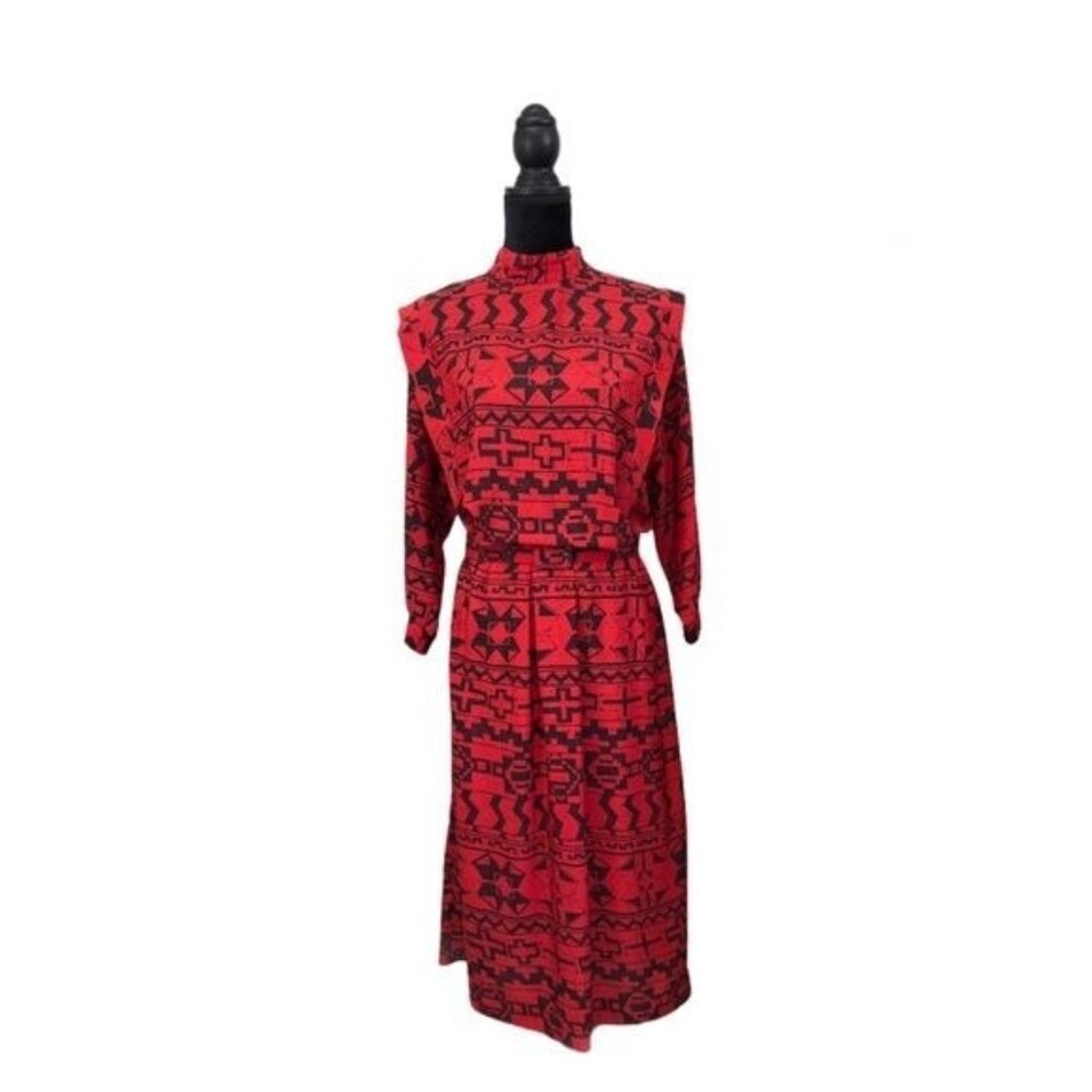 Vintage Neil Martin Folded In Shoulders Long Sleeve Mock Neck Dress | 12